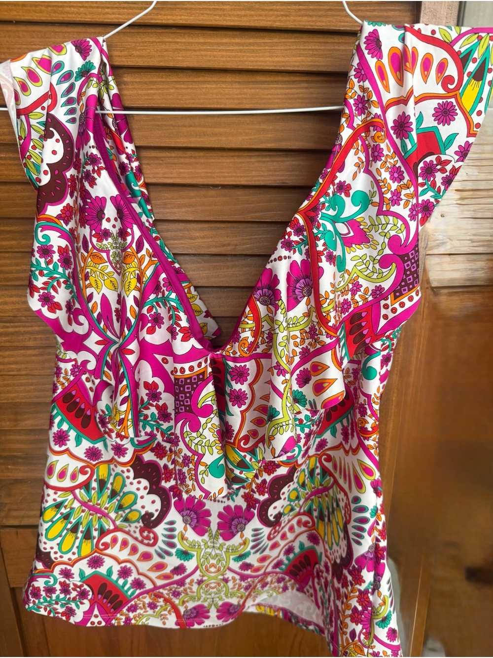 Trina Turk Multi-Color Floral Print V-Neck Swim Camisole